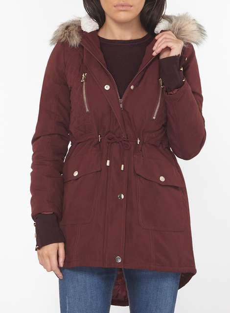 Petite Red Quilted Parka